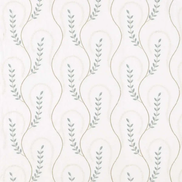 Chamomile Trail Fabric - Teal / Green by neutral botanical embroideried fabric from Sanderson