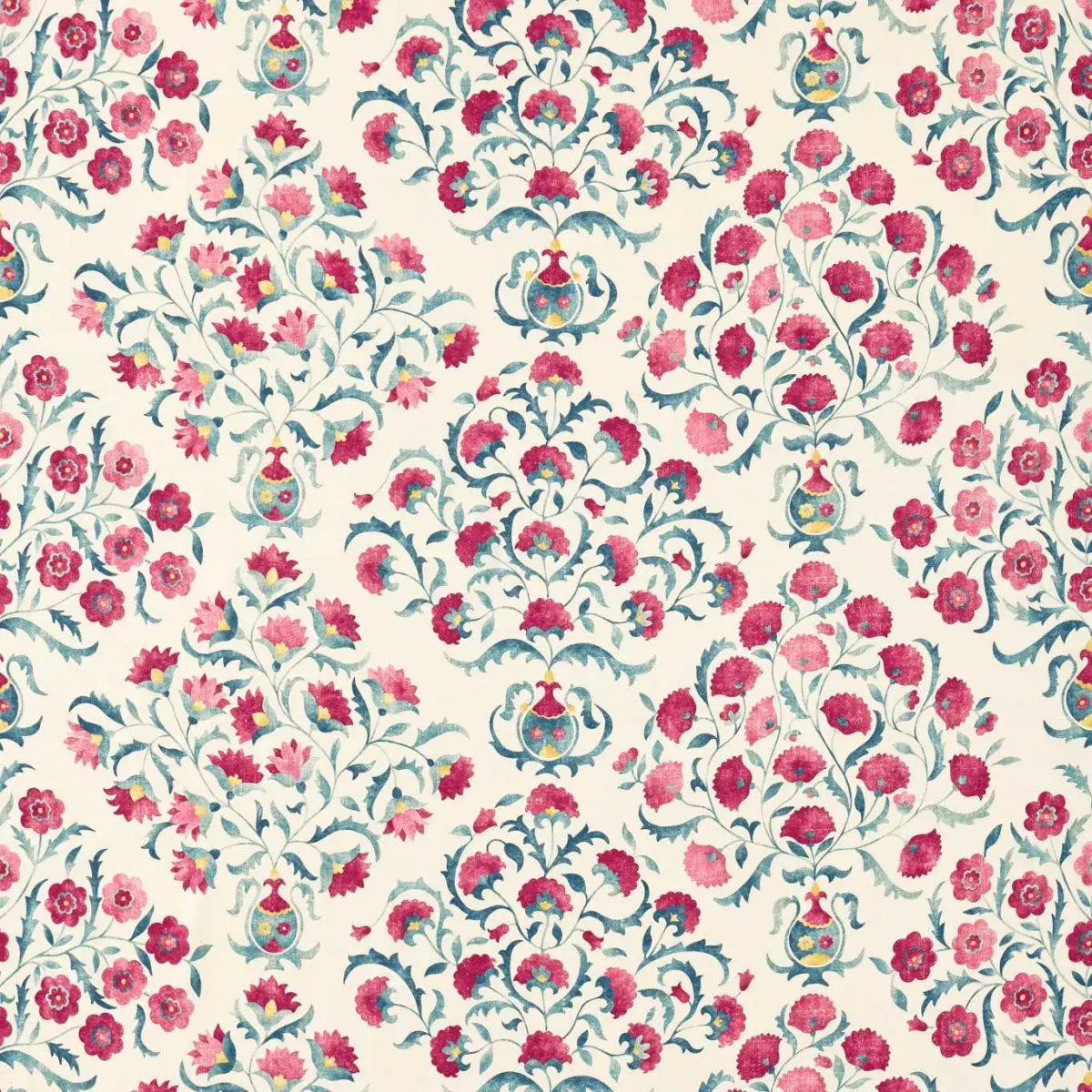 Ottoman Flowers Fabric - Cherry / Indigo by red botanical embroideried fabric from Sanderson
