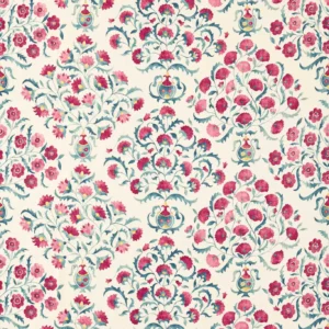 red botanical embroideried fabric from Sanderson
