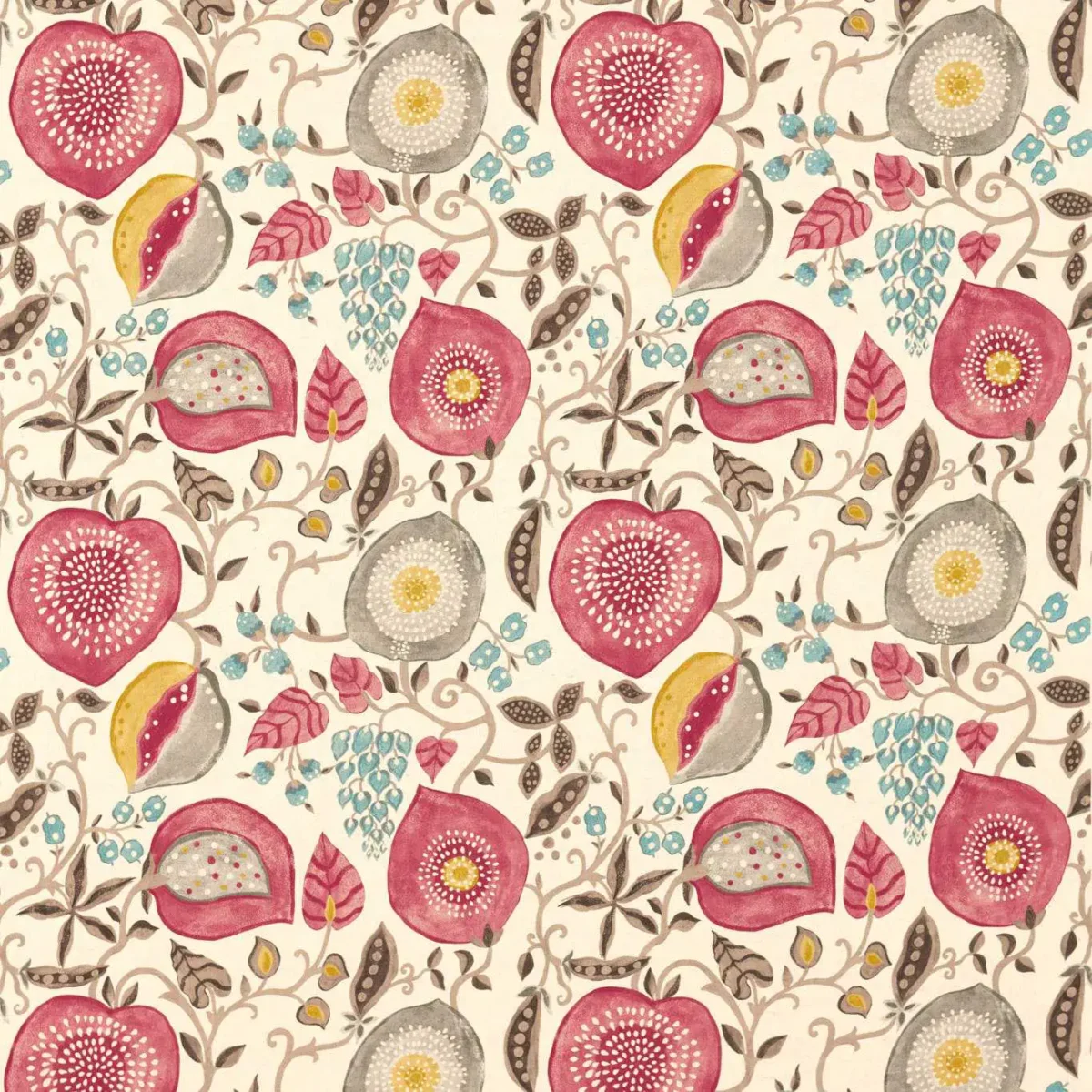 Peas & Pods Fabric - Cherry / Linen by red botanical printed fabric from Sanderson