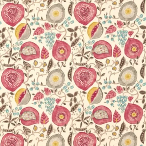 red botanical printed fabric from Sanderson
