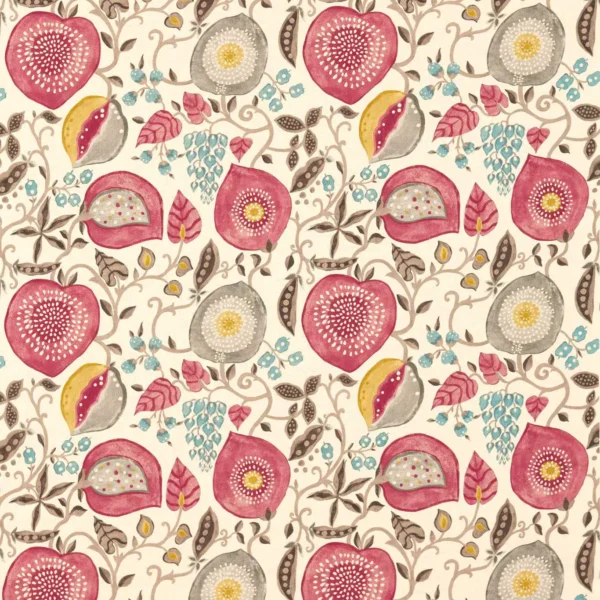 red botanical printed fabric from Sanderson