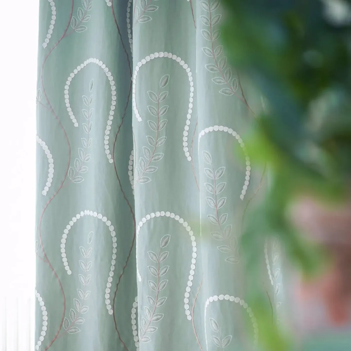 Chamomile Trail Fabric - Teal / Green by neutral botanical curtain with