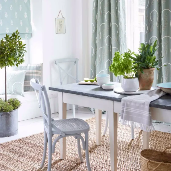 Chamomile Trail Fabric - Teal / Green by white botanical curtain with