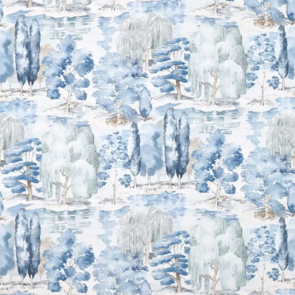 Waterperry Fabric - Indigo by blue botanical linen fabric from Sanderson