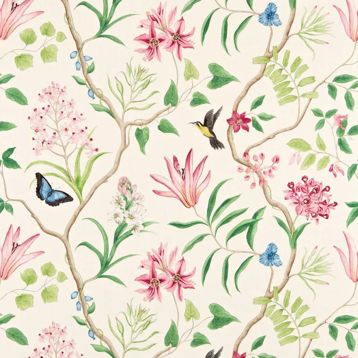 Clementine Fabric - Chintz by pink botanical printed fabric from Sanderson