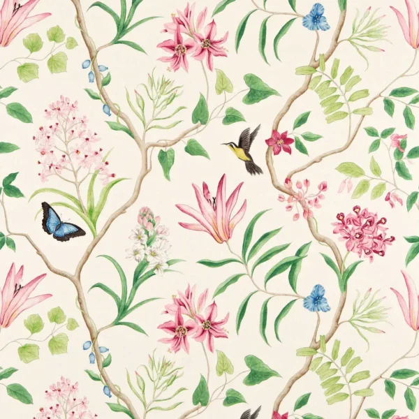 Clementine Fabric - Chintz by pink botanical printed fabric from Sanderson