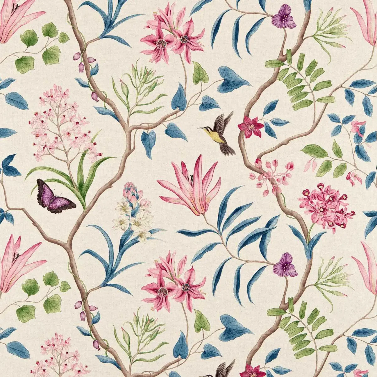Clementine Fabric - Indienne by blue botanical printed fabric from Sanderson