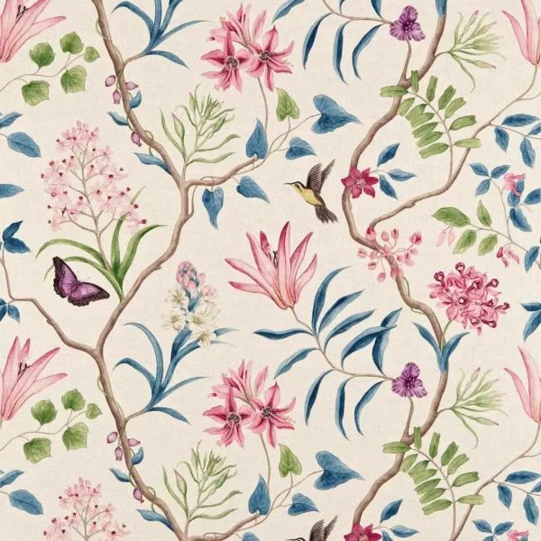 Clementine Fabric - Indienne by blue botanical printed fabric from Sanderson