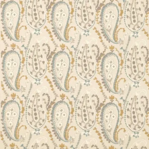 yellow botanical embroideried fabric from Sanderson