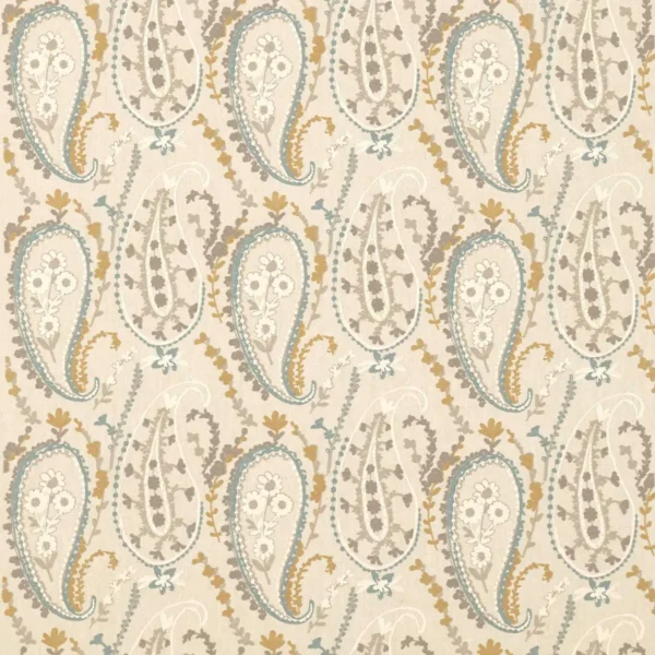 yellow botanical embroideried fabric from Sanderson