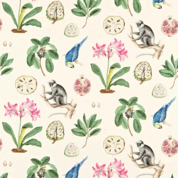 Capuchins Fabric - Chintz by green botanical printed fabric from Sanderson