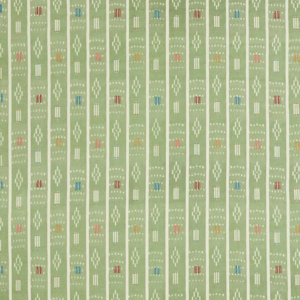 Safar Fabric - Cardamom by green striped embroideried fabric from Sanderson