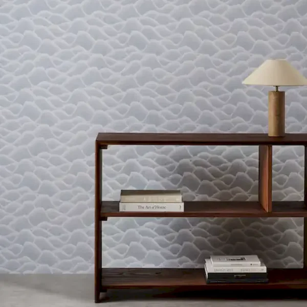 Zuni Wallpaper - Dawn by blue contemporary wallpaper and wall with bookshelf and vases