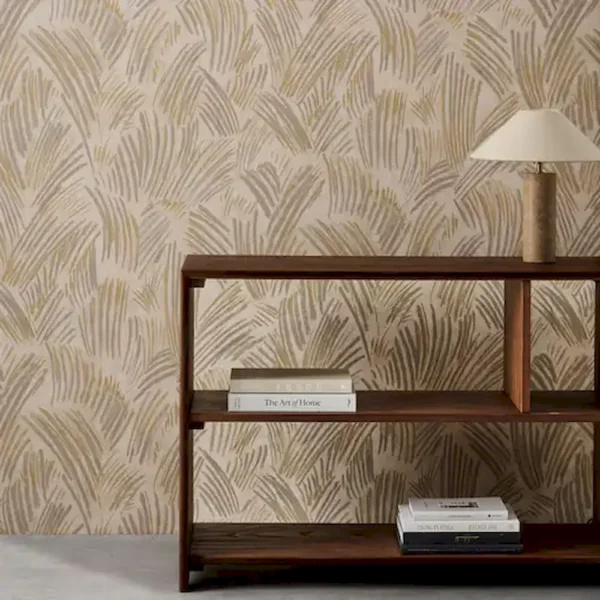 Glyph Wallpaper - Pumice / Taupe by brown misc wallpaper and wall with bookshelf and vases