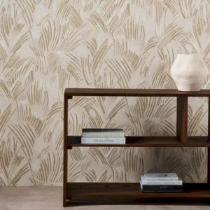 neutral misc wallpaper and wall with bookshelf and vases
