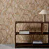 brown misc wallpaper and wall with bookshelf and vases