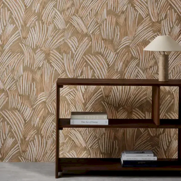 Glyph Wallpaper - Limonite / Sunstone by brown misc wallpaper and wall with bookshelf and vases