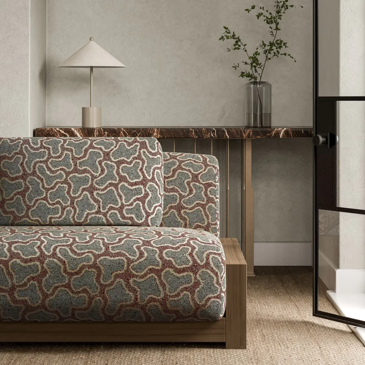 Molten Fabric - Quartz / Jasper by pink misc sofa with side table and vases