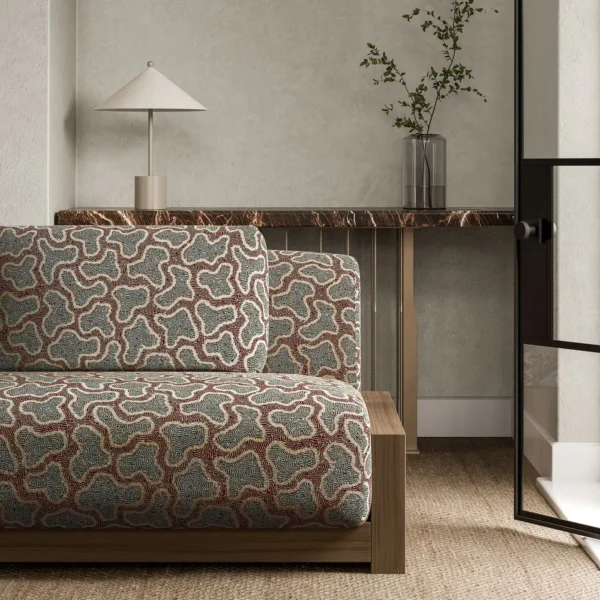 Molten Fabric - Quartz / Jasper by pink misc sofa with side table and vases