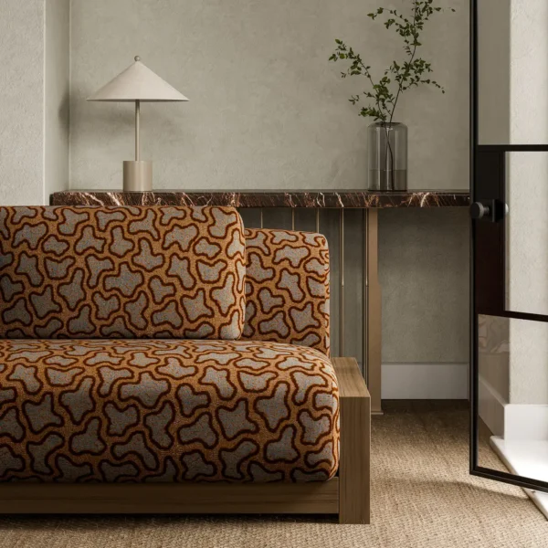 Molten Fabric - Amber / Topaz by orange misc sofa with side table and vases