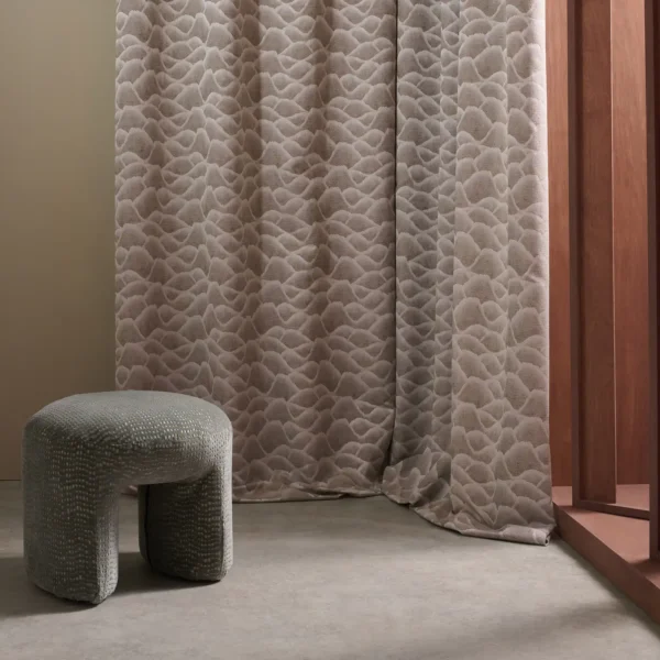 Zuni Fabric - Slate by neutral misc curtain with armchair and window
