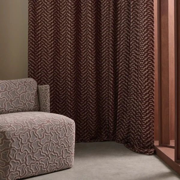 Thicket Fabric - Burgundy by red misc curtain with armchair and window