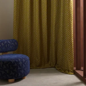 yellow misc curtain with armchair and window
