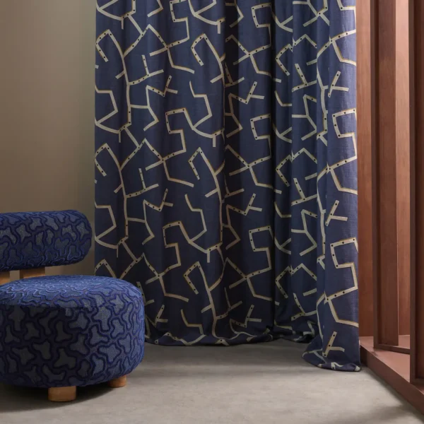 Saraceno Fabric - Nordic by blue misc curtain with armchair and window