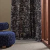 blue contemporary curtain with armchair and window