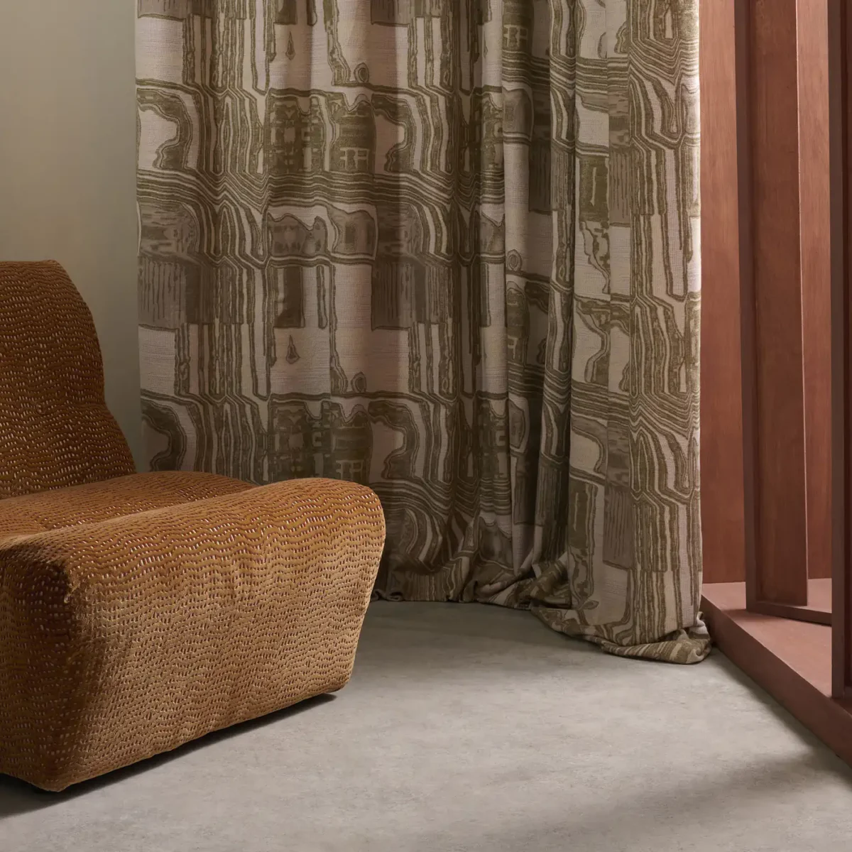 yellow contemporary curtain with armchair and window