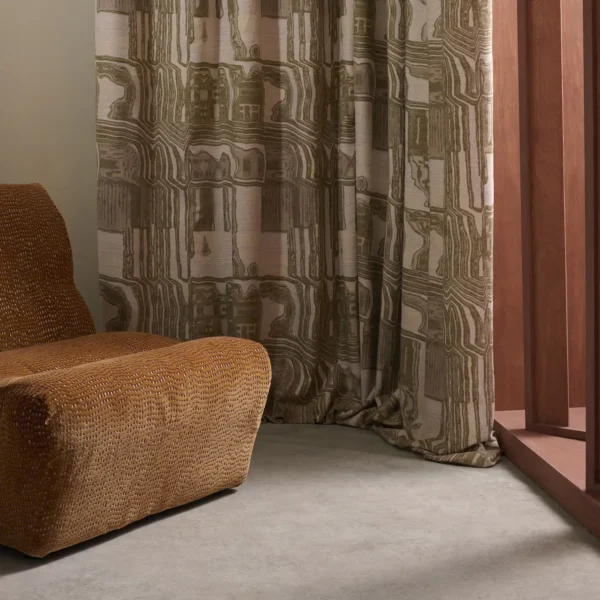 Kiva Fabric - Moss / Olivine by yellow contemporary curtain with armchair and window