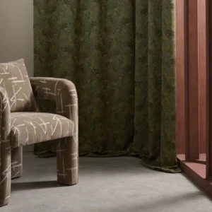 green misc curtain with armchair and window