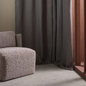 blue misc curtain with armchair and window