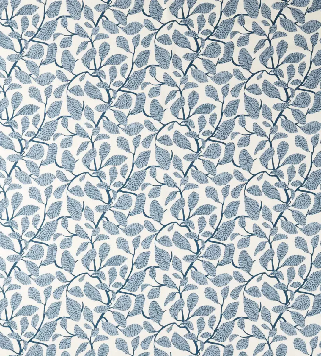 Sweet Bay Print Fabric - Indigo by blue botanical printed fabric from Scion