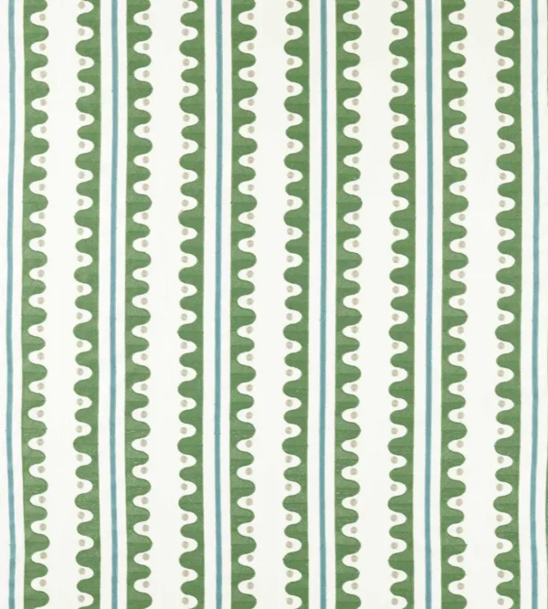 Oakham Embroidery Fabric - Forest by green striped embroideried fabric from Scion