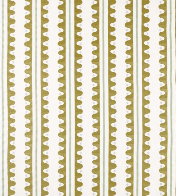 Oakham Embroidery Fabric - Wheat by green striped embroideried fabric from Scion