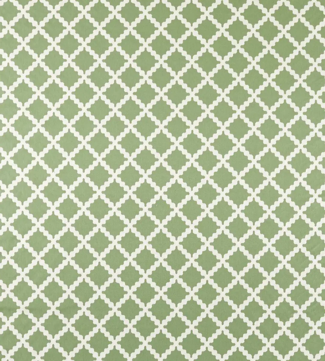 green geometric embroideried fabric from Scion