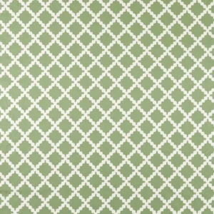 green geometric embroideried fabric from Scion
