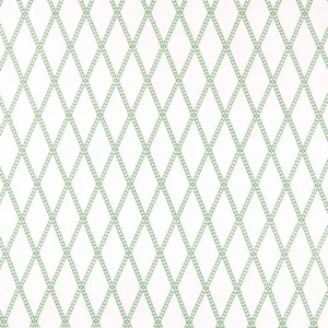 green geometric embroideried fabric from Scion
