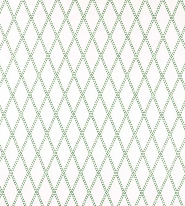 green geometric embroideried fabric from Scion