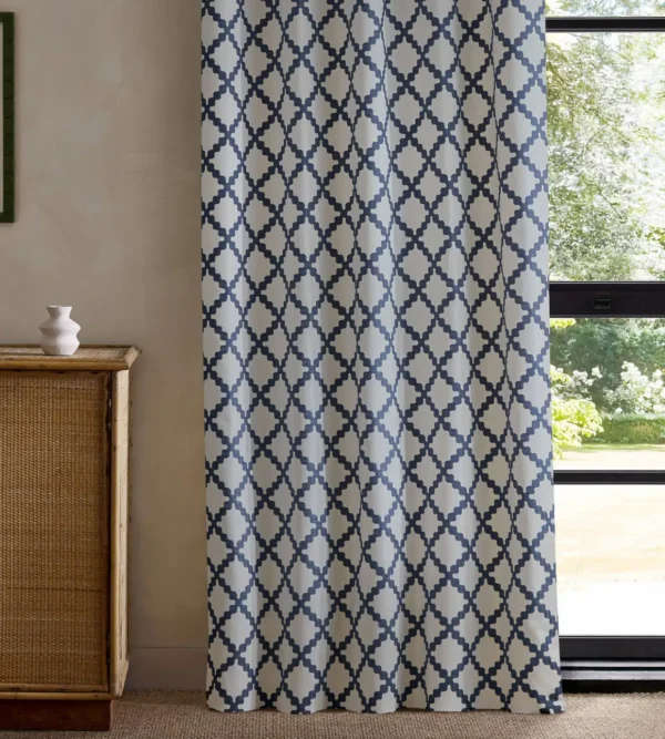 Swithland Embroidery Fabric - Midnight by blue geometric curtain with cabinets and window
