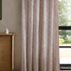 pink striped curtain with cabinets and window