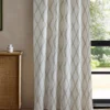 neutral geometric curtain with cabinets and window
