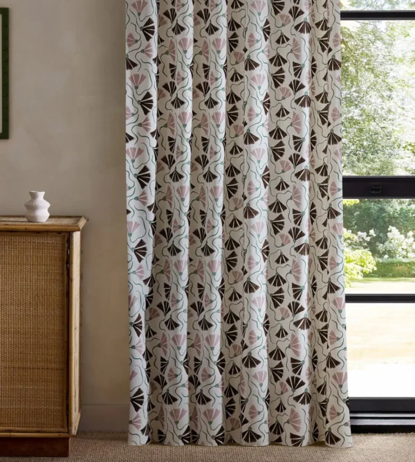 Fringed Poppy Print Fabric - Dusk Pink Chestnut by red botanical curtain with cabinets and window