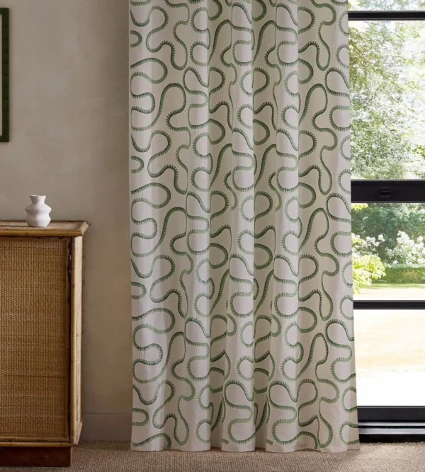Bimble Embroidery Fabric - Pine by green misc curtain with cabinets and window