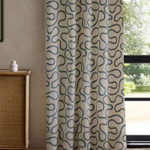 blue misc curtain with cabinets and window