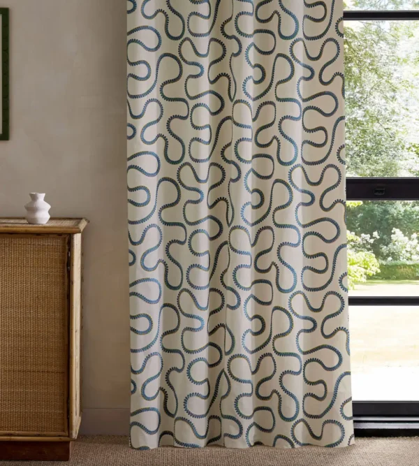 Bimble Embroidery Fabric - Twilight by blue misc curtain with cabinets and window