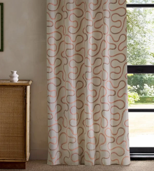 Bimble Embroidery Fabric - Sunset by orange misc curtain with cabinets and window