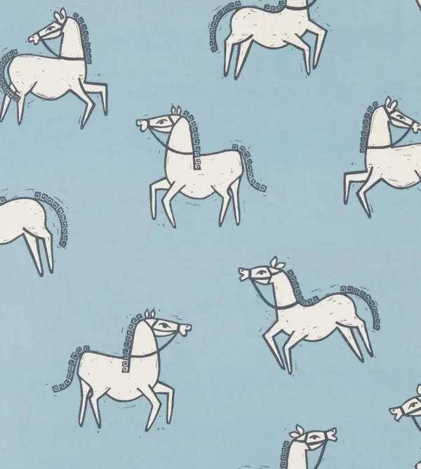 Canter Wallpaper - Denim by blue animal wallpaper from scion